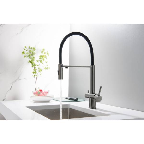 Blue Water TUSAR grafit (gun metal) - trójdrożna bateria kuchenna z elastyczną wylewką