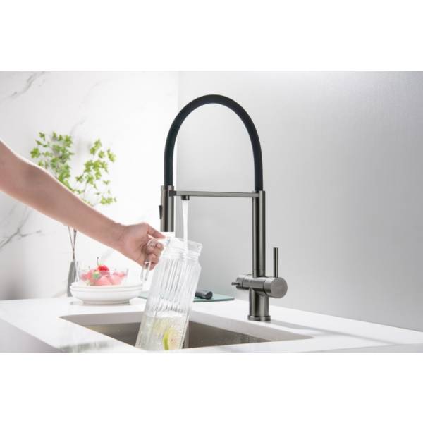 Blue Water TUSAR grafit (gun metal) - trójdrożna bateria kuchenna z elastyczną wylewką